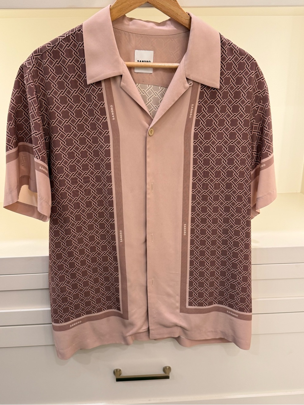 Sandro Men’s Pink Mauve Geometric Camp-Collar Shirt